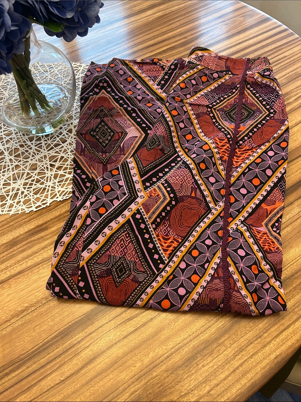 Bohemian Geometric Print Purple and Orange pull on wide leg pants